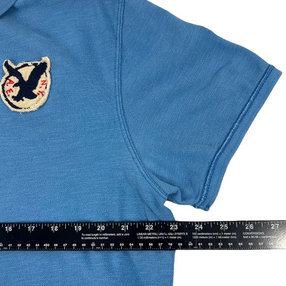 Vintage American Eagle Outfitters Light Blue Vintage Fit Patch Prep Polo Men XL - Picture 9 of 12